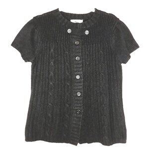 Kikit Black Cable Knit Wool Blend Button Cardigan Sweater L Short Sleeve